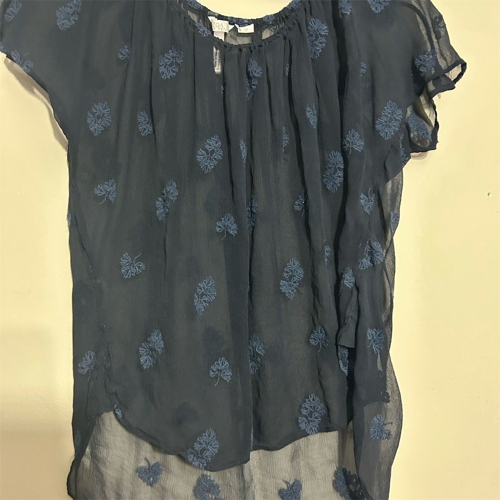 ZOA Women's Blue Floral Embroidered Tunic Blouse‎ Size SMALL